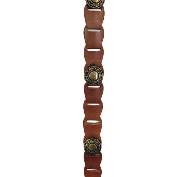 Vintage Amiee‎ Lynn Leather Belt M Brown Brass Square Buckle Medallion Country